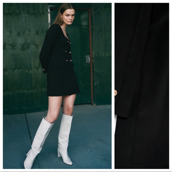 NWT. Zara Black Jewel Button Blazer Mini Dress. Size L. - Picture 1 of 10
